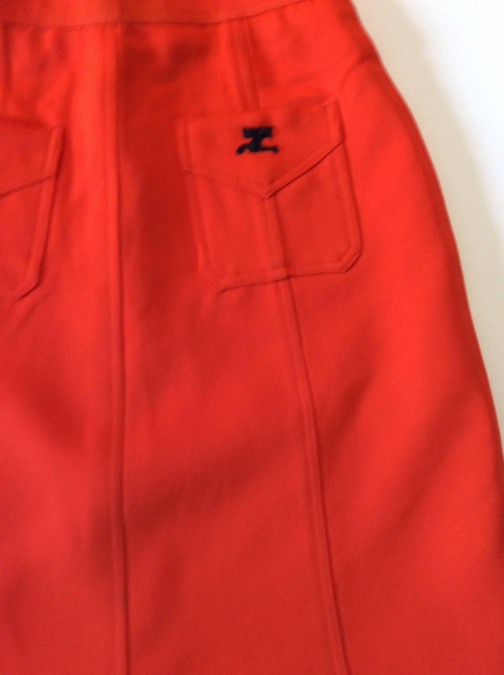 Red Vintage Courreges Orange Wool Gaberdine Skirt  For Sale
