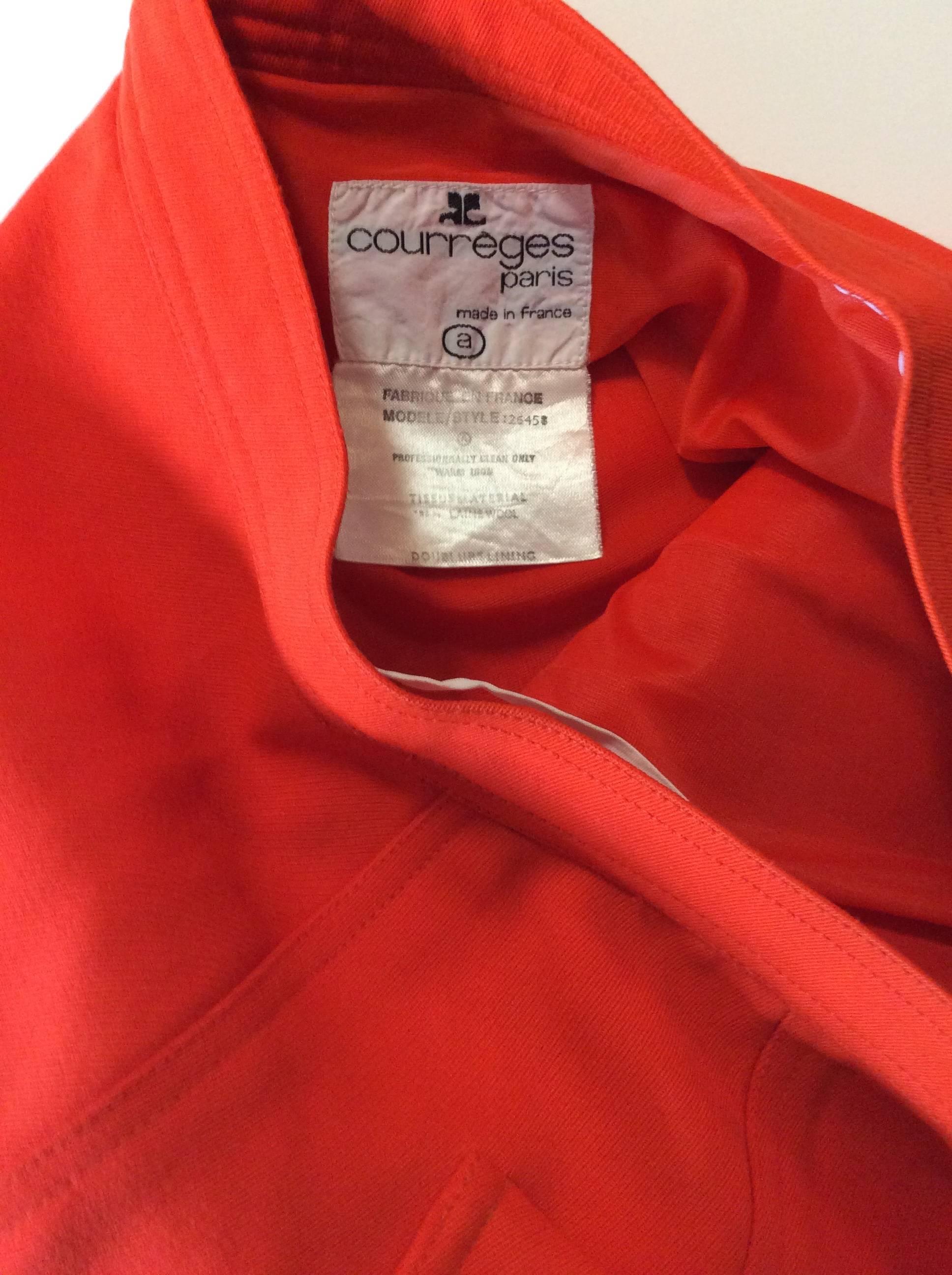 Women's Vintage Courreges Orange Wool Gaberdine Skirt  For Sale