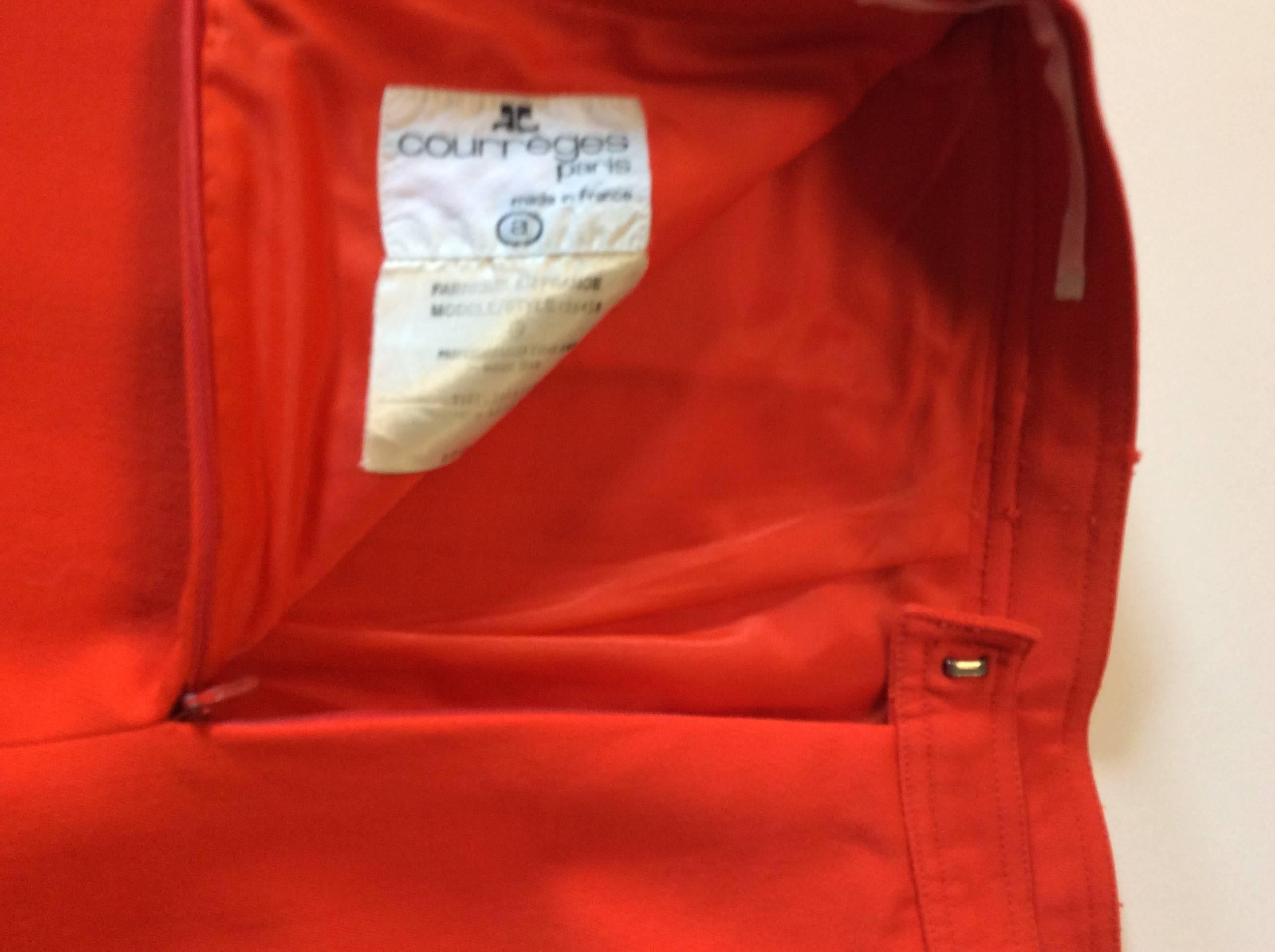 Vintage Courreges Orange Wool Gaberdine Skirt  In Excellent Condition For Sale In Boca Raton, FL