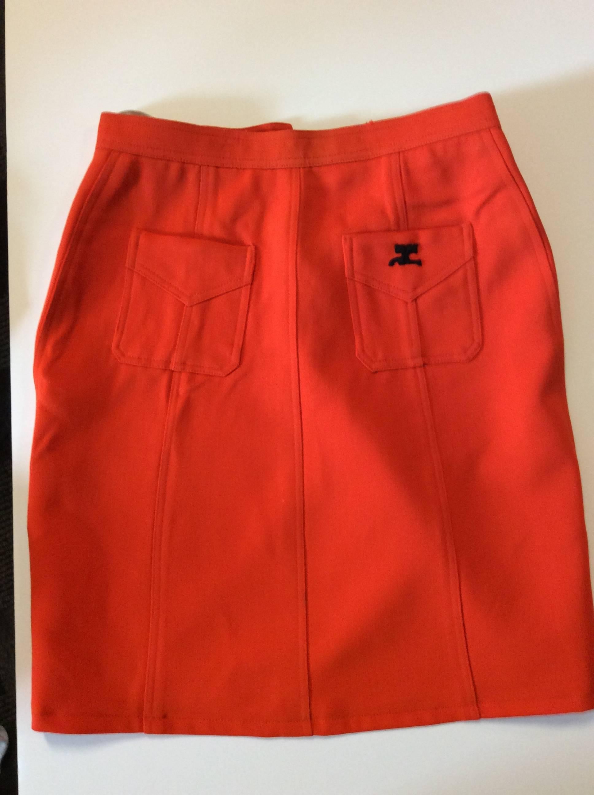 Vintage Courreges Orange Wool Gaberdine Skirt  For Sale 1