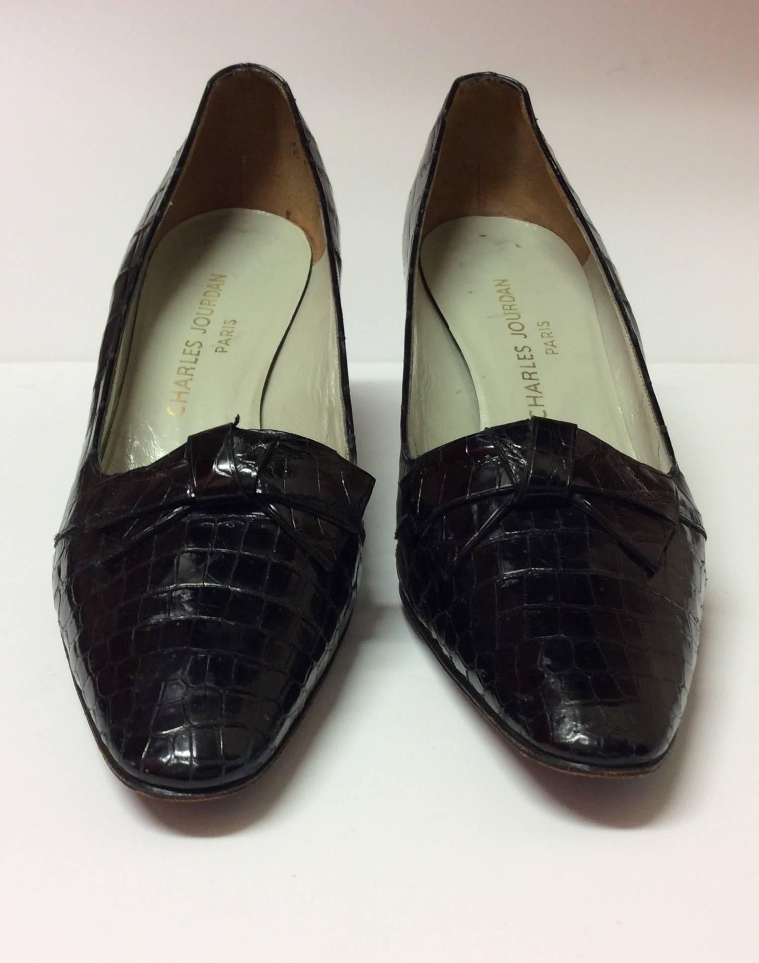 Vintage Charles Jourdan Black Alligator Pumps - Mint Condition - Size 7.5 1