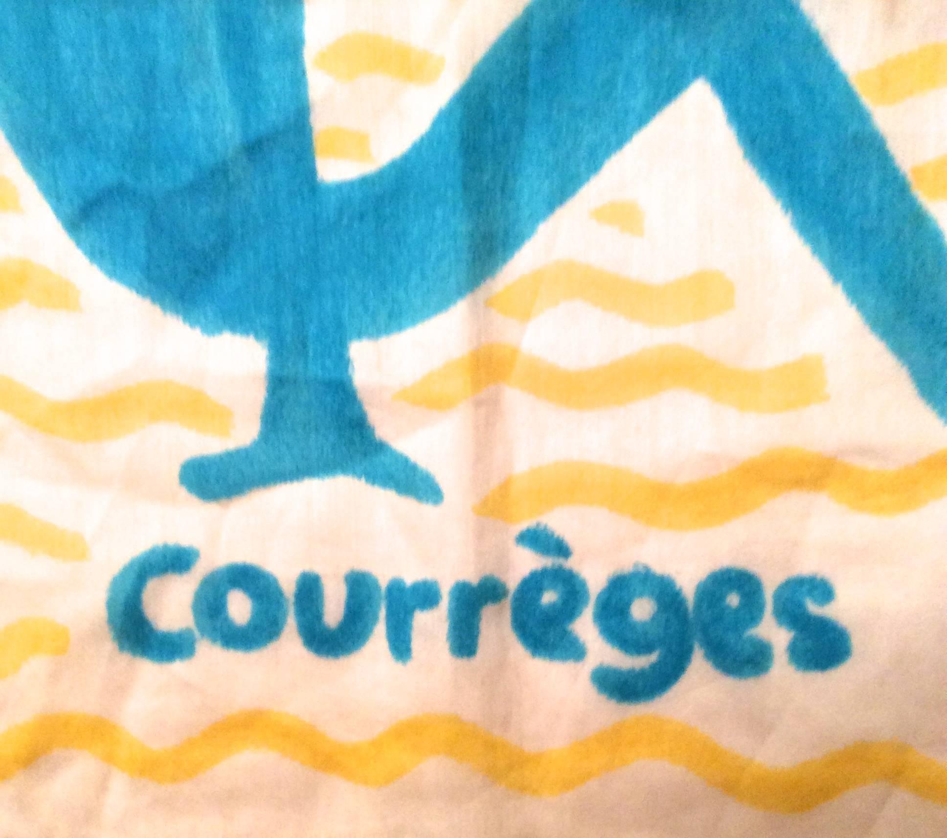 Courreges Scarf  Yellow with Blue and White 100% Cotton. In Excellent Condition In Boca Raton, FL
