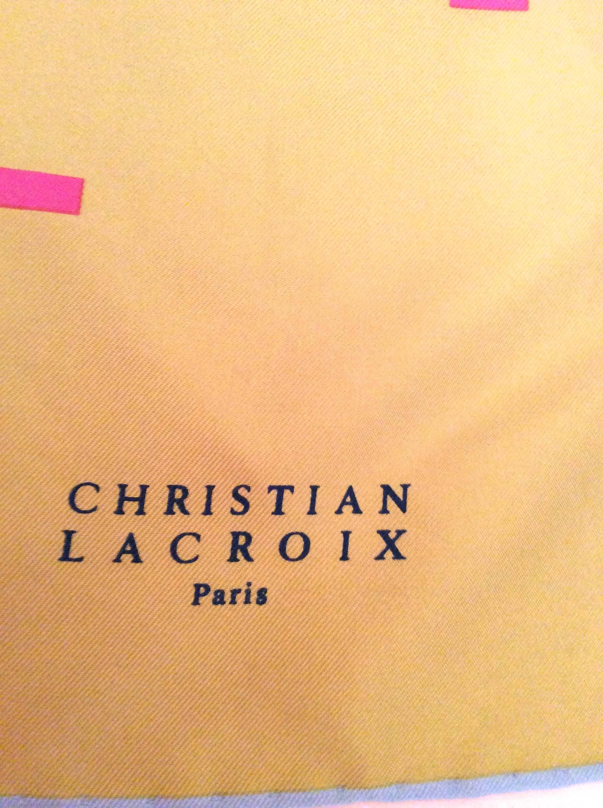 Beige Christian Lacroix Paris Silk Scarf - Rare For Sale