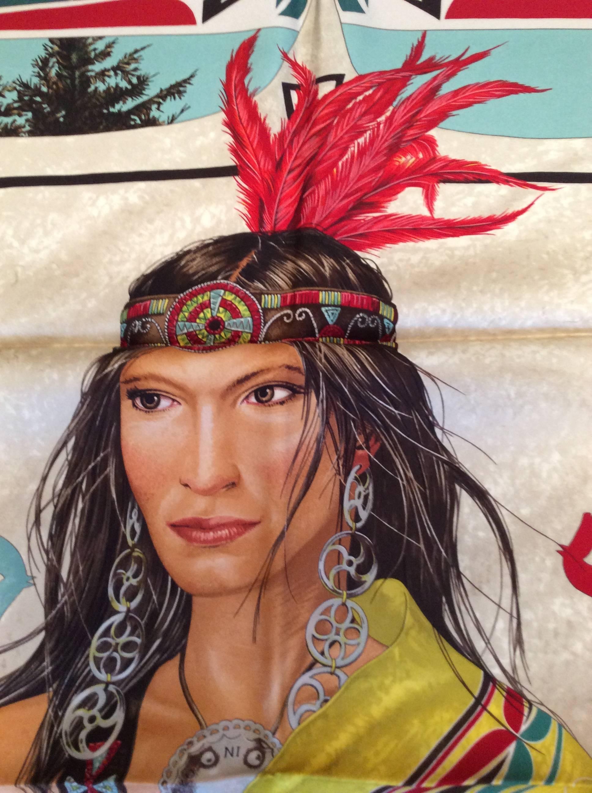 Hermes Scarf - Rare - New in Box - Native American Woman  3