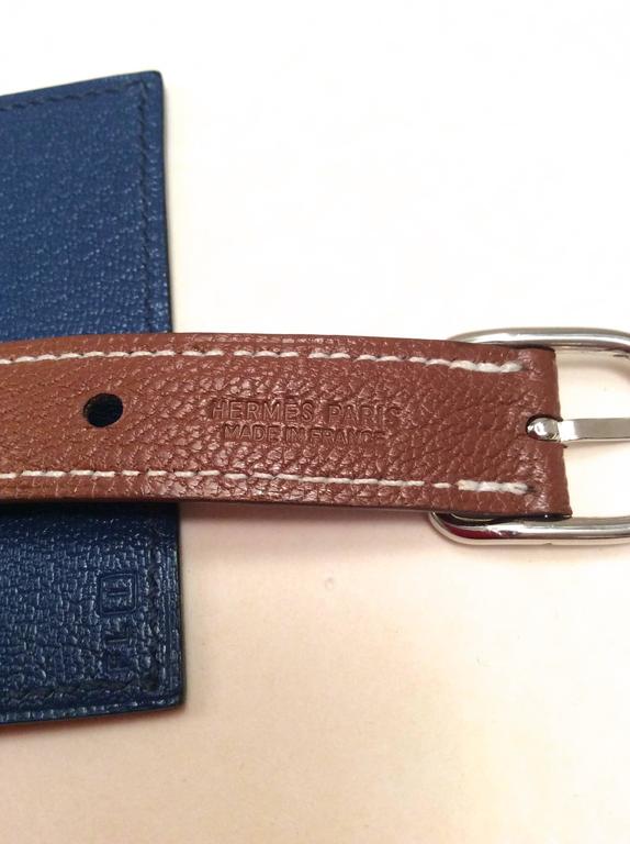 New Hermes Luggage Tag / Bag Charm - Blue and Brown For Sale at 1stdibs