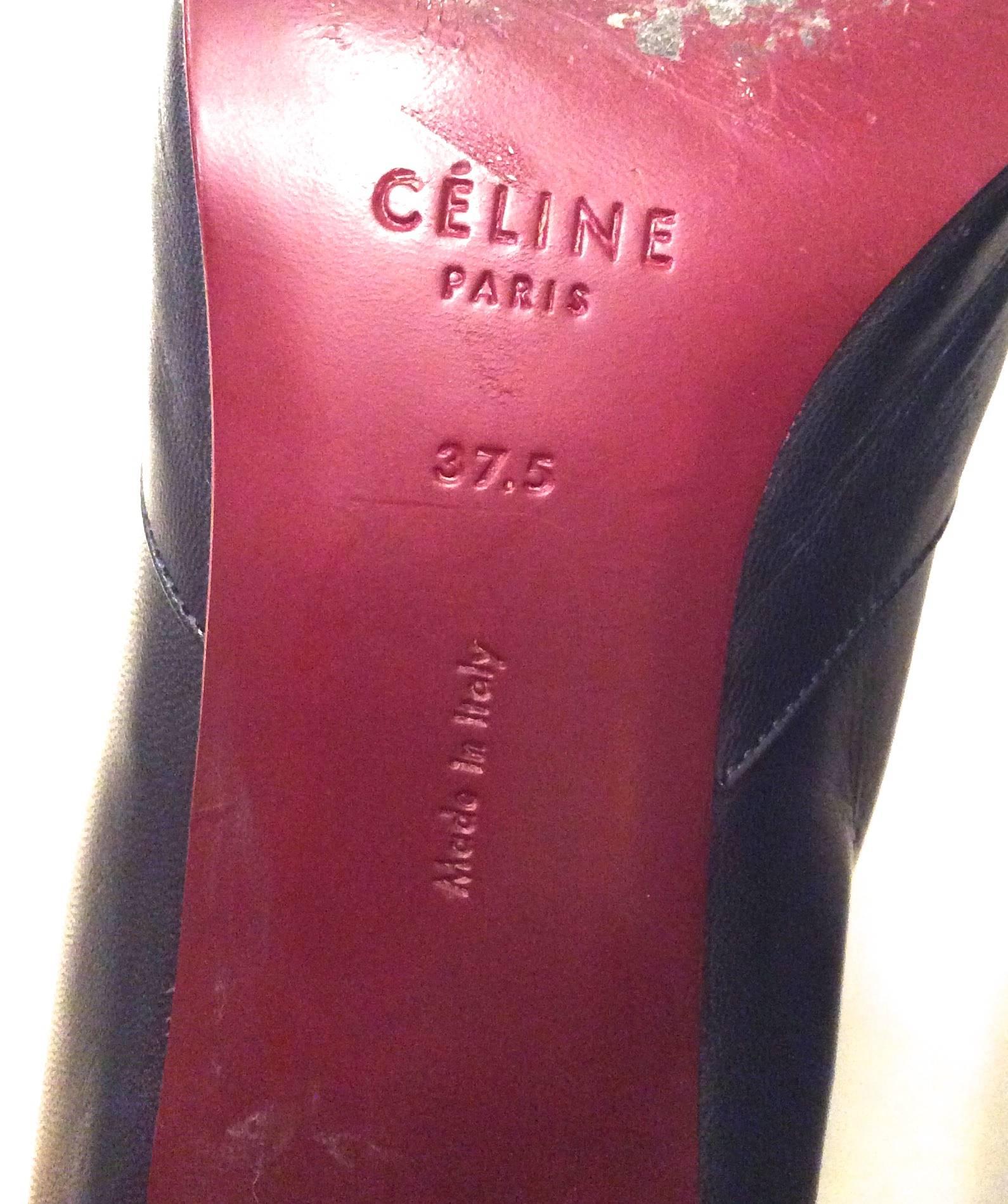 Celine Boots - Short Navy Leather with Red Heel - Size 37.5 For Sale 2