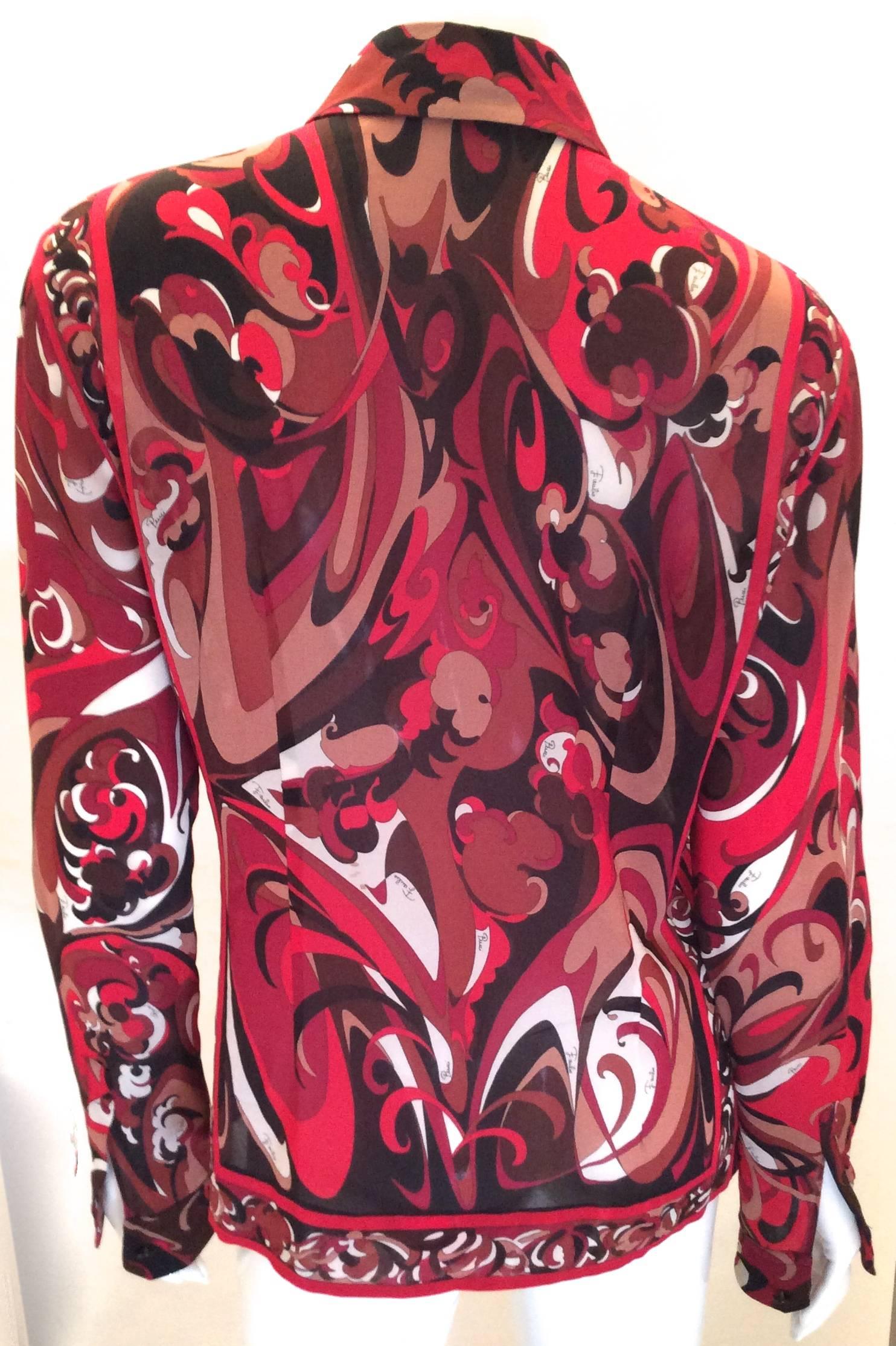 Emilio Pucci Semi-Sheer Silk Blouse In Excellent Condition In Boca Raton, FL