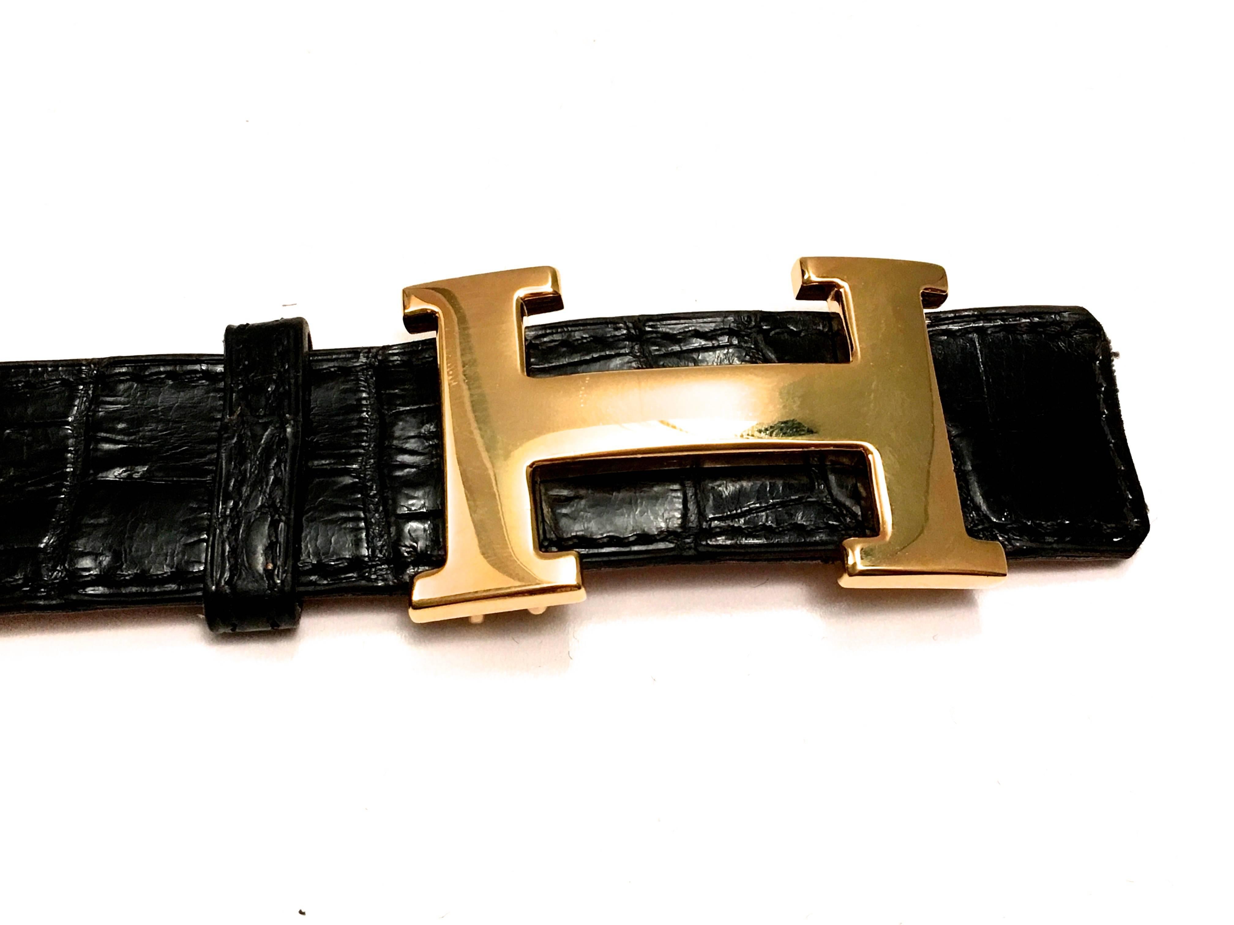 Vintage Hermes Gold Tone 'H' Crocodile Belt  For Sale 1