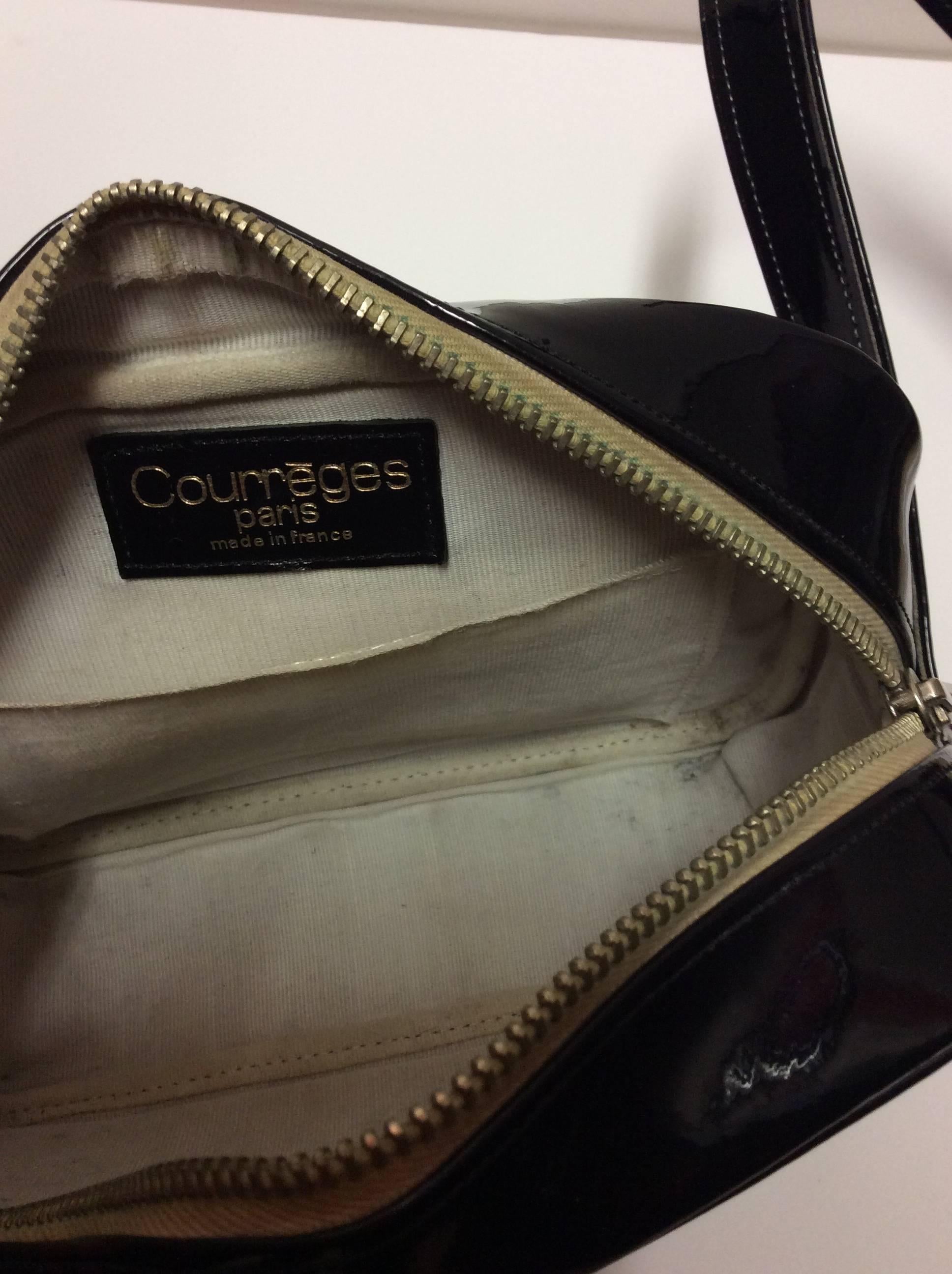 Courreges Black Patent Leather with White Leather Logo cut out Handbag 5