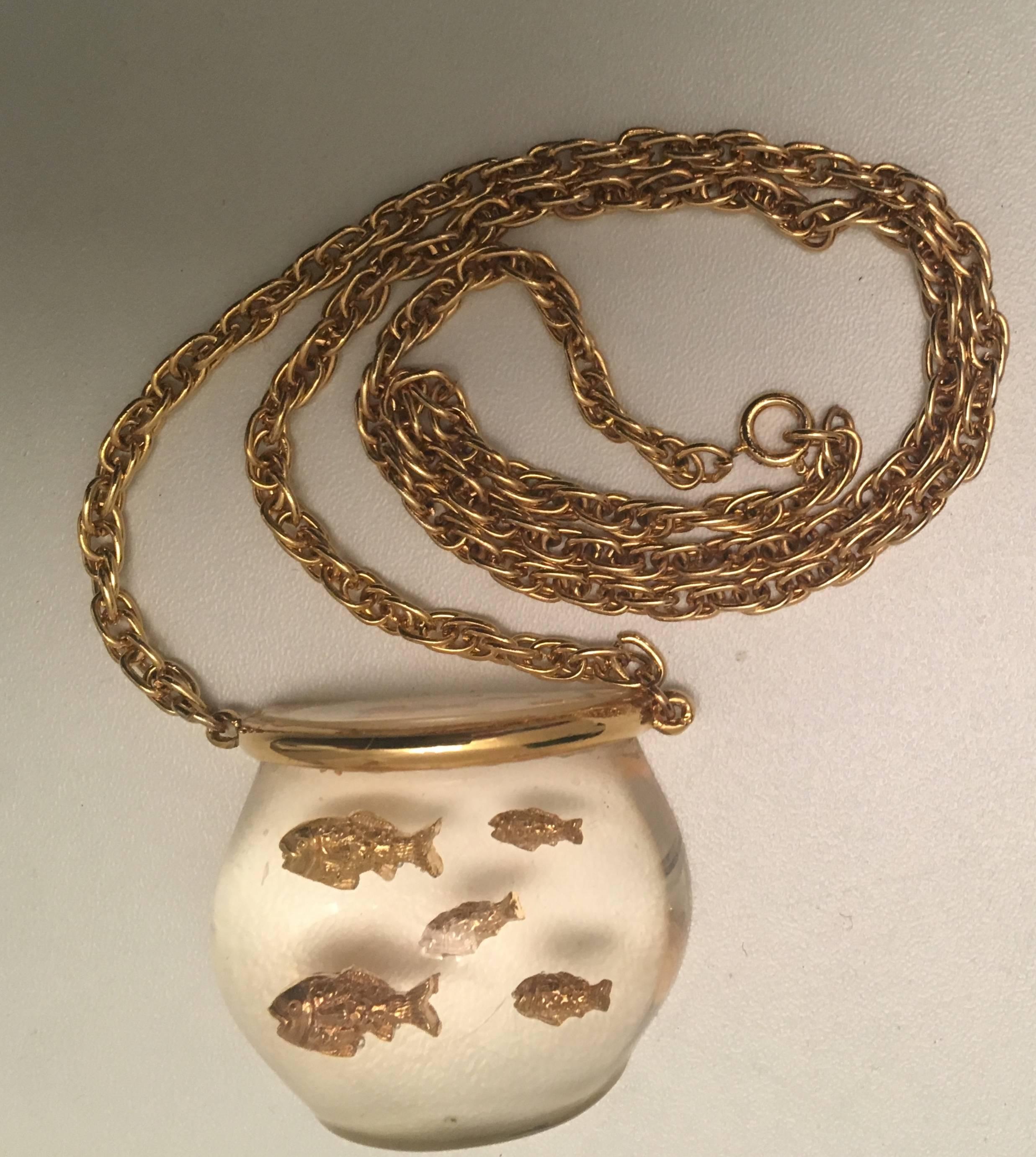 1970's Lucite Fish Bowl Necklace In Excellent Condition For Sale In Boca Raton, FL