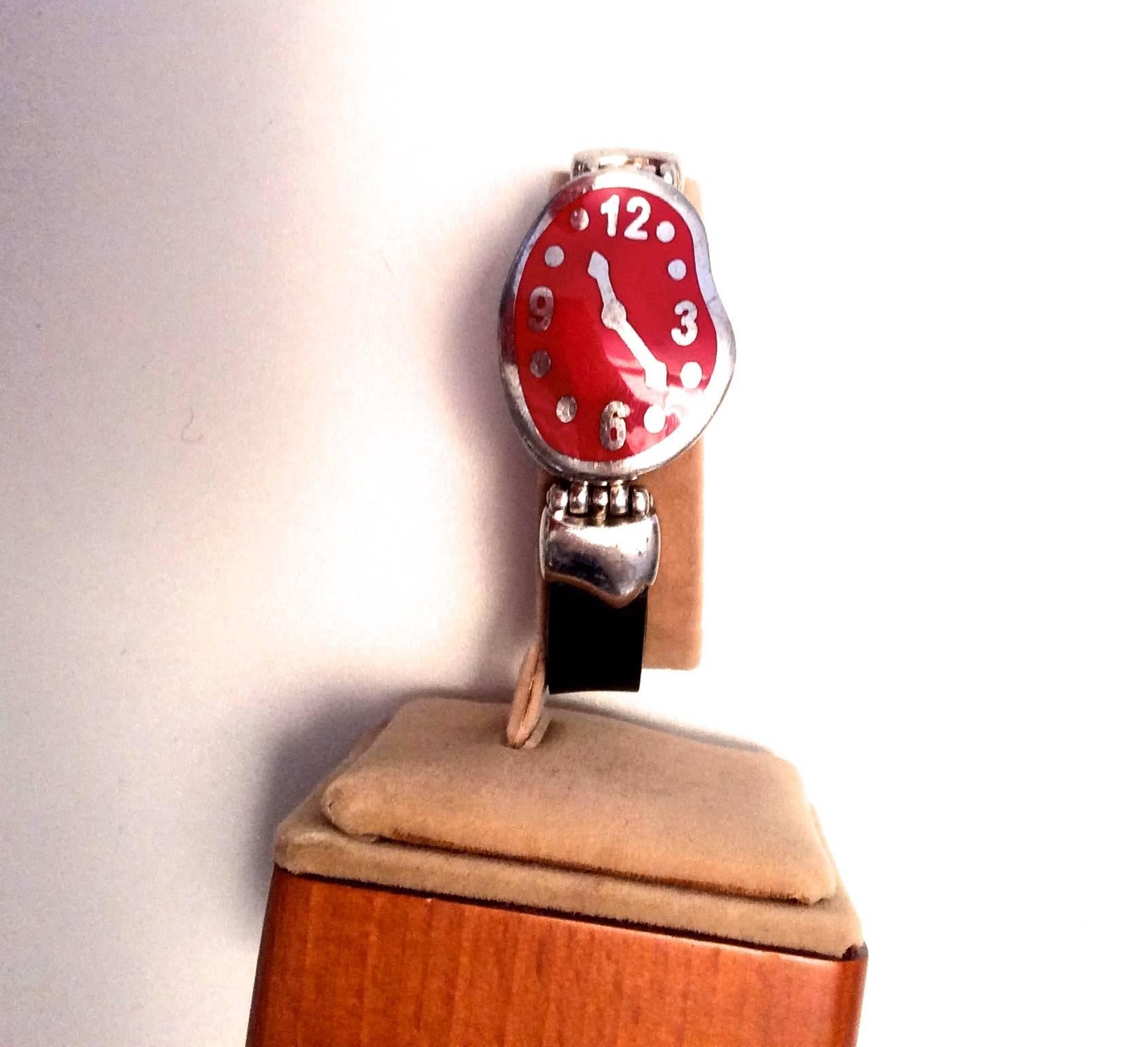 Iconic Salvador Dali Melting Clock Bracelet - Menegatti - Sterling Silver In Excellent Condition For Sale In Boca Raton, FL