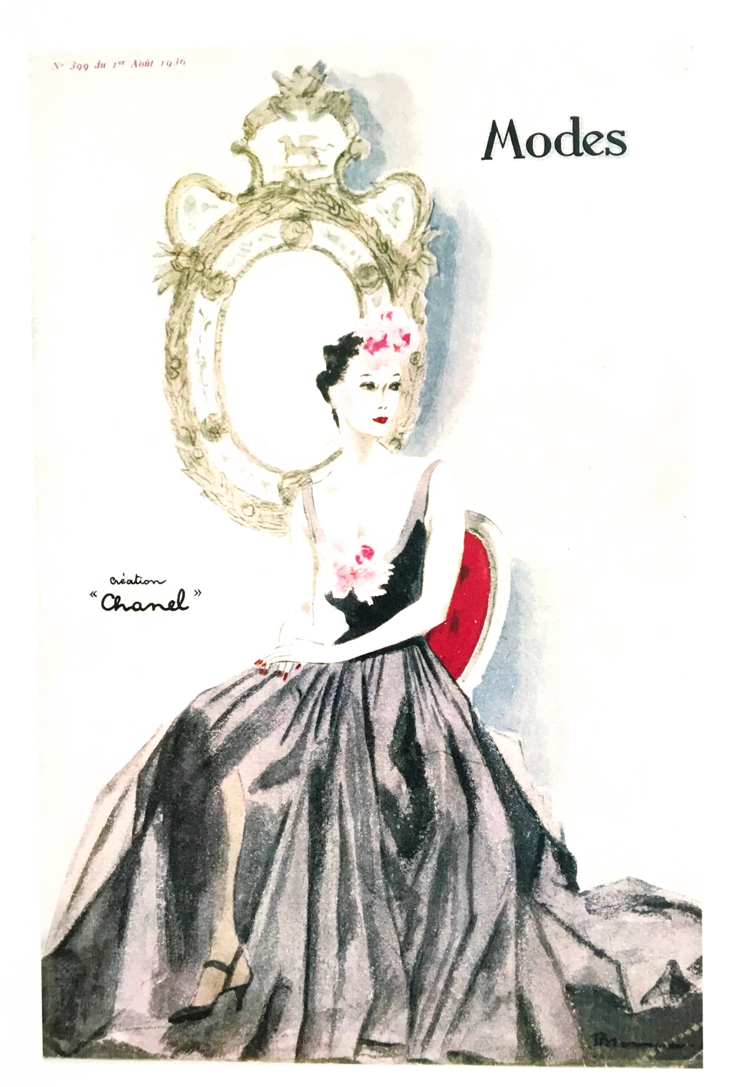 Chanel Vintage 1930's Ad Print - Seated Woman in Gown In Excellent Condition For Sale In Boca Raton, FL