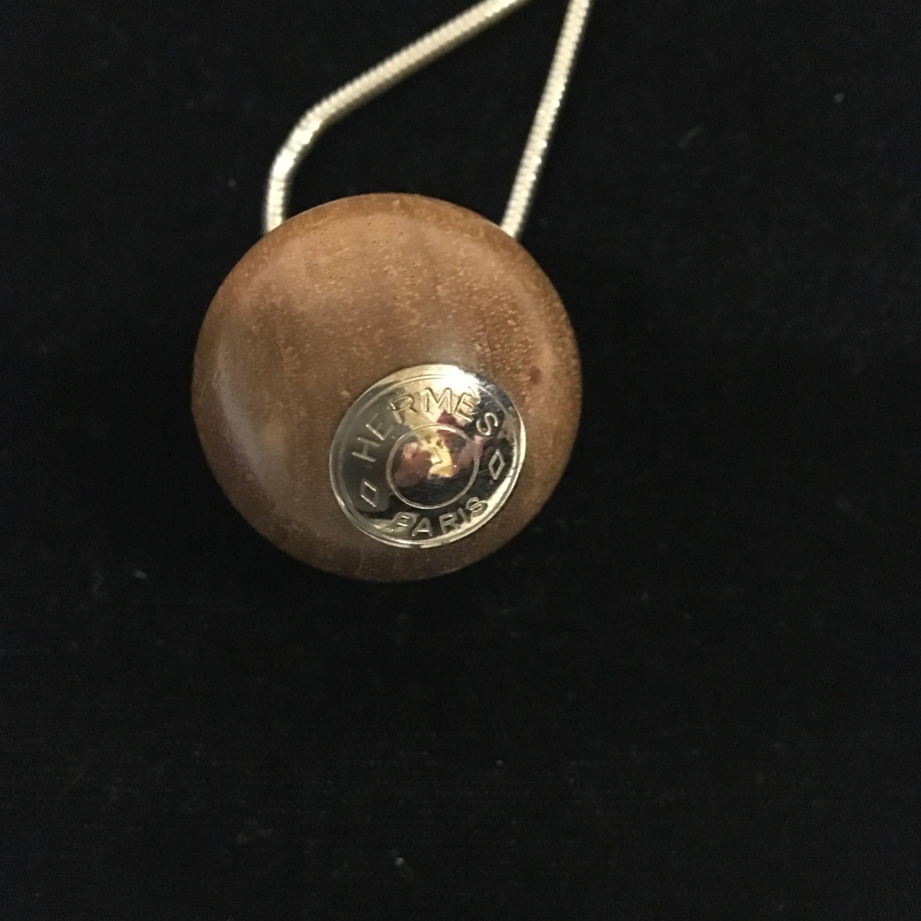 Hermes Necklace Silver tone chain wood ball For Sale 3