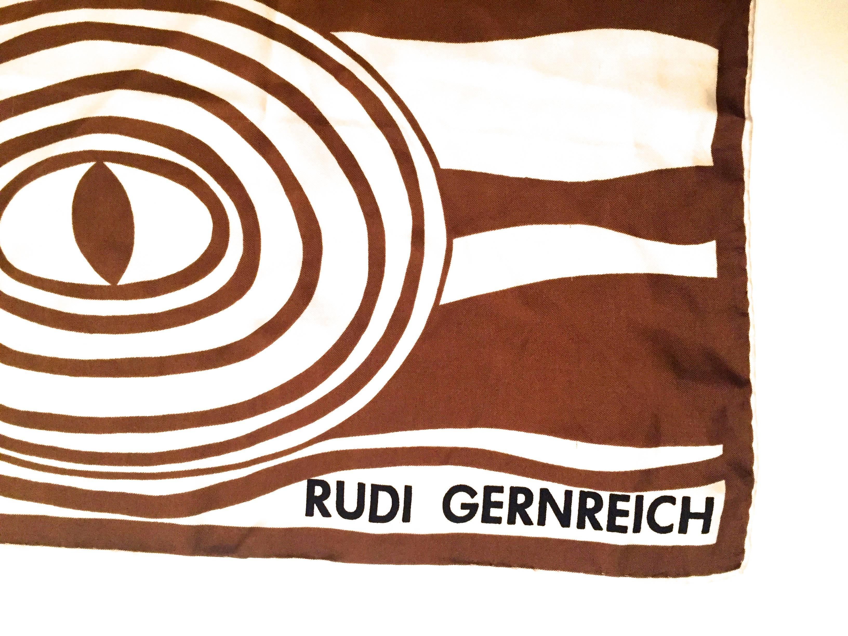 Brown Rare Rudi Gernreich Scarf - 100% Silk - 1960’s For Sale