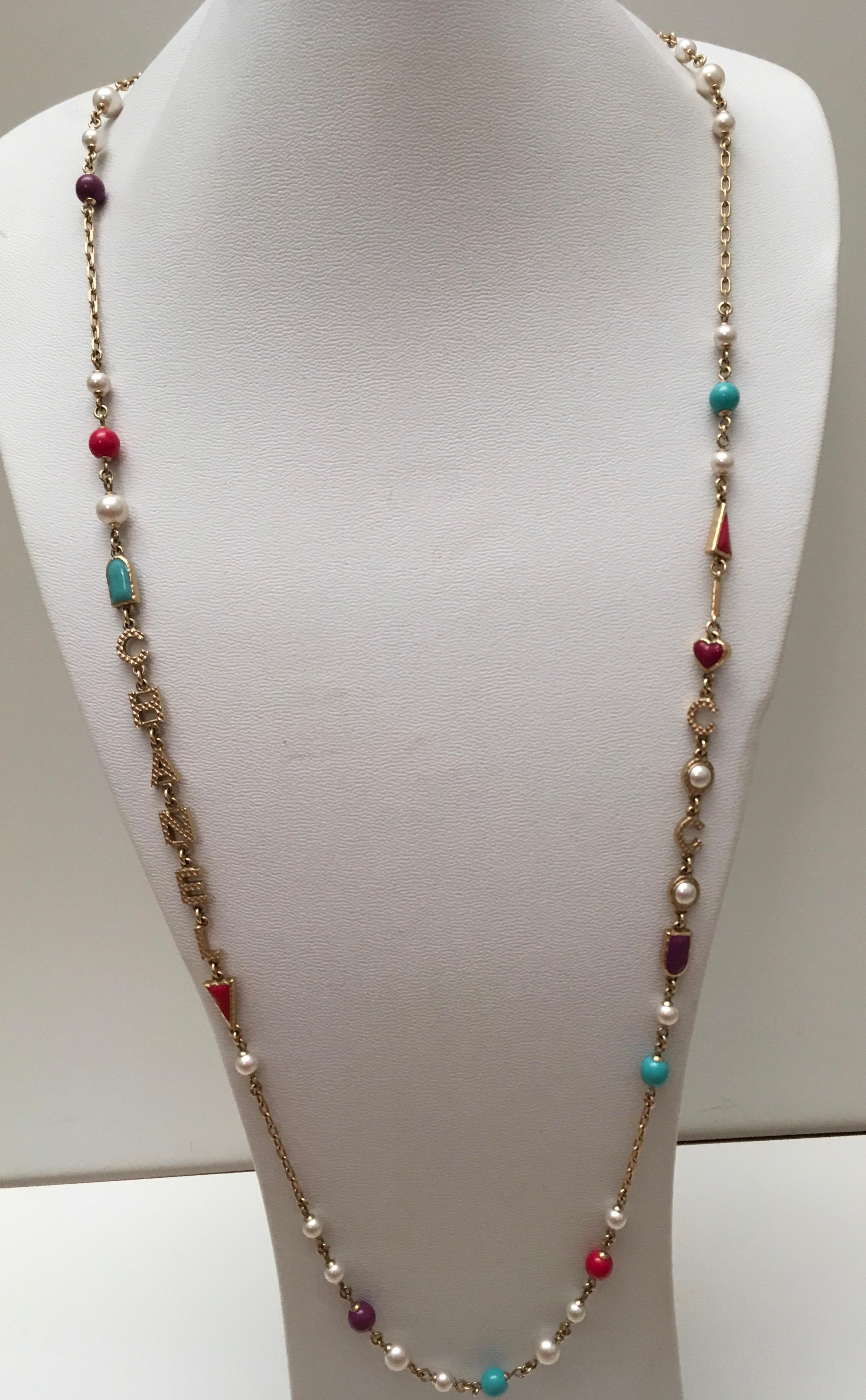 New Chanel Pearl Necklace with multi colored stones 2017P For Sale 11