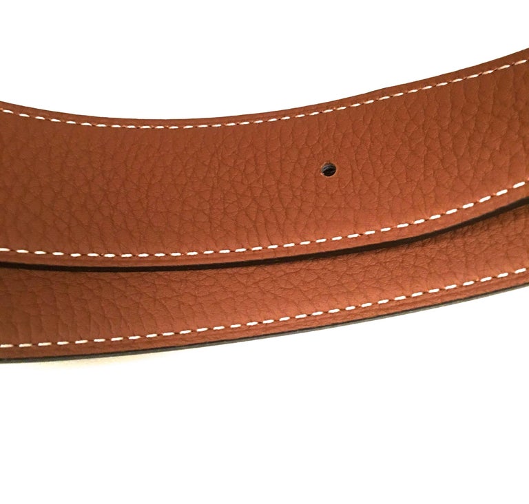 Hermes Leather Belt Strap Black and Gold For Sale at 1stDibs