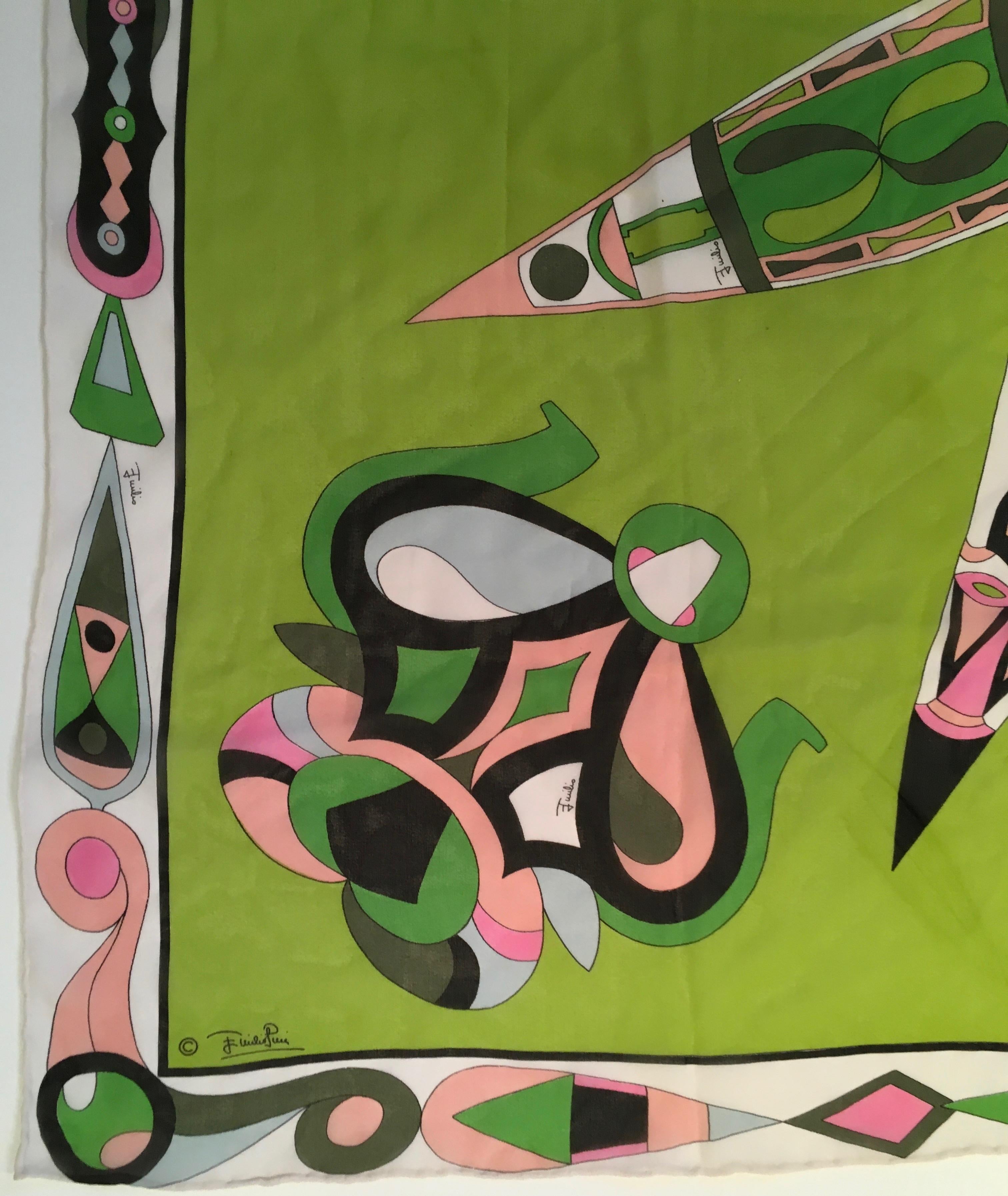 Vintage 1960's Emilio Pucci Scarf -w/ Original Scarf Sleeve Silk Mousline  For Sale 4