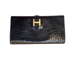 Vintage Hermes Black Alligator Wallet - Mint Condition