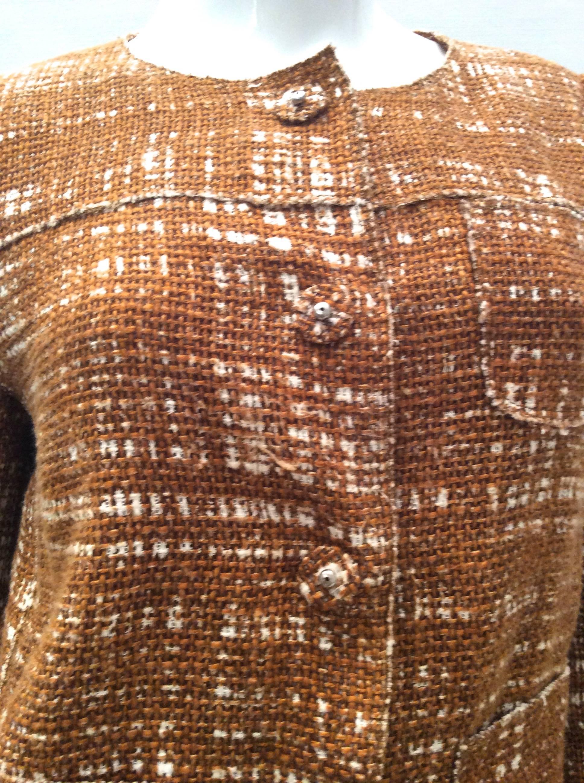 Brown Prada Linen and Cotton Jacket - Gold - Size 40 For Sale