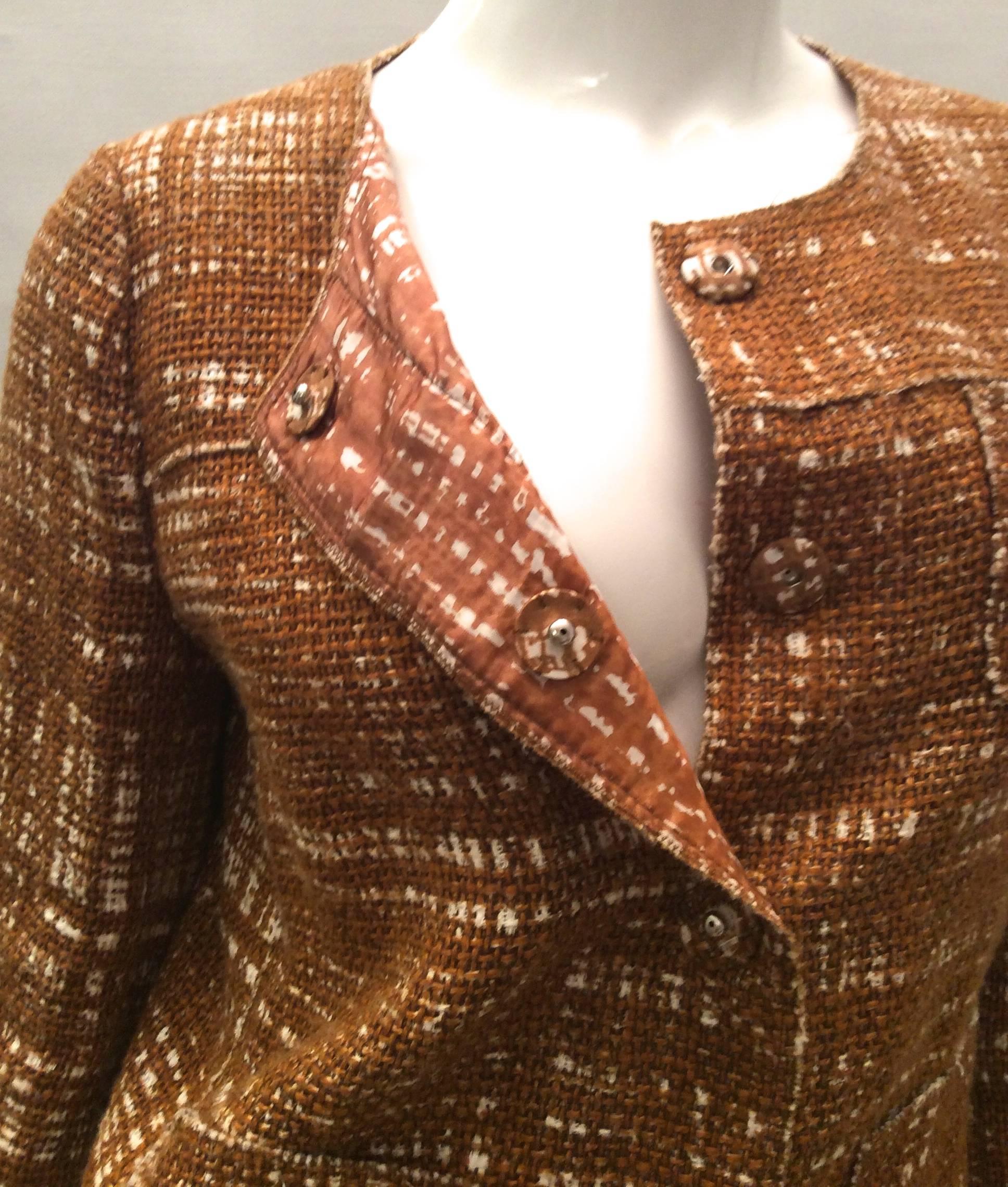 Prada Linen and Cotton Jacket - Gold - Size 40 In Excellent Condition For Sale In Boca Raton, FL