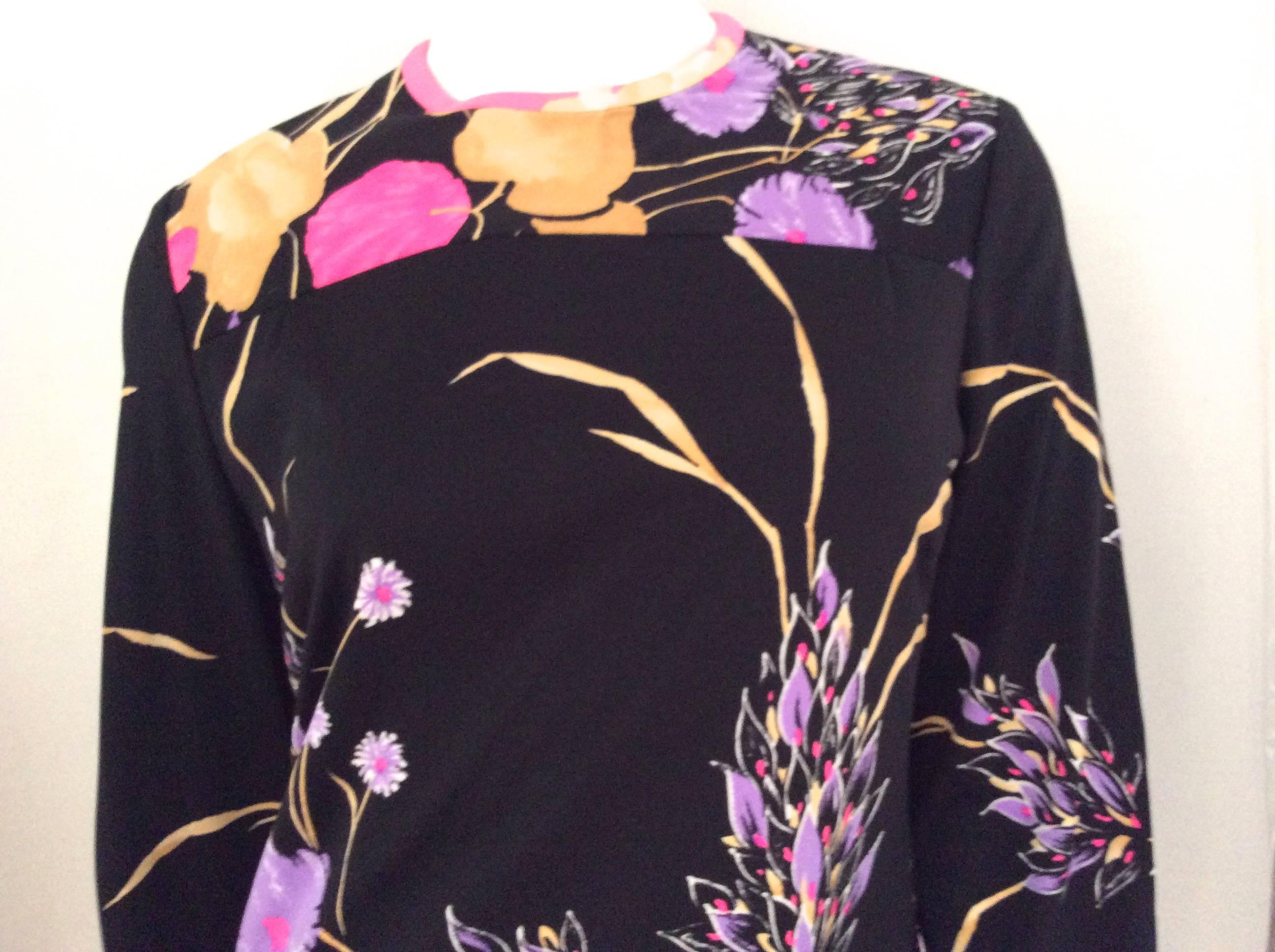 Leonard Dress - Black with Flowers - Mint Condition In Excellent Condition For Sale In Boca Raton, FL