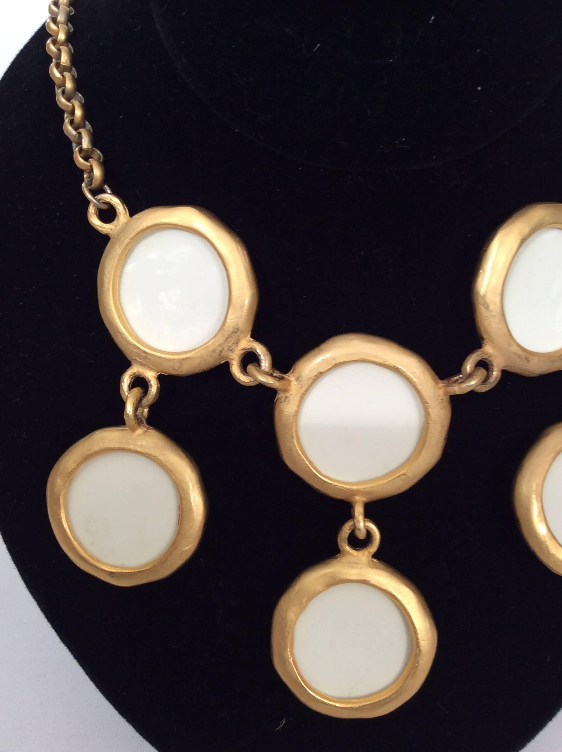 Kenneth J Lane  KJL White and Gold Necklace with Matching Earrings For Sale 4