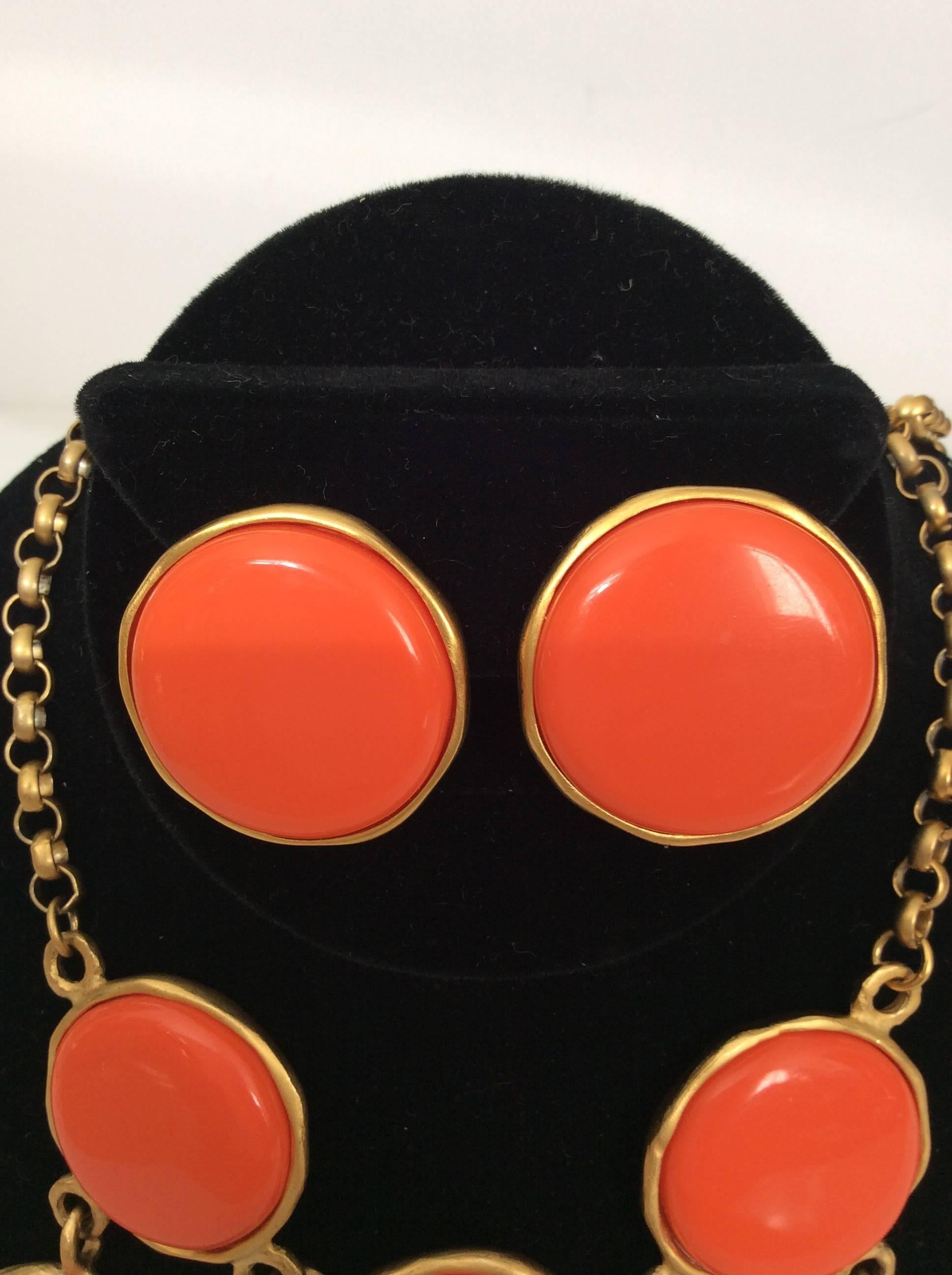 Kenneth J Lane (KJL) Orange Necklace with Matching Earrings For Sale 1