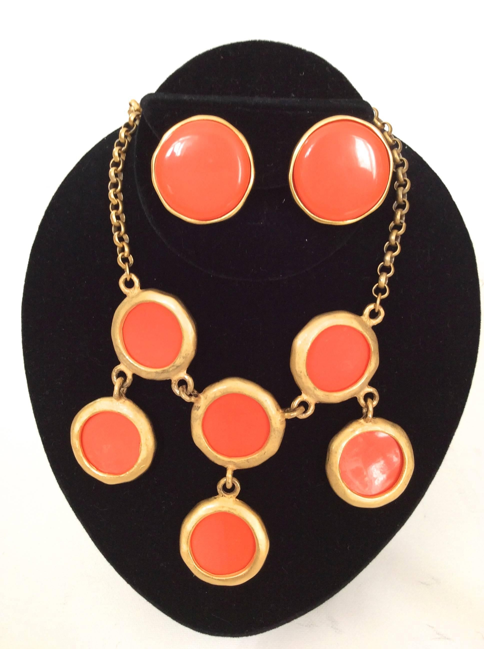 Kenneth J Lane (KJL) Orange Necklace with Matching Earrings For Sale 2