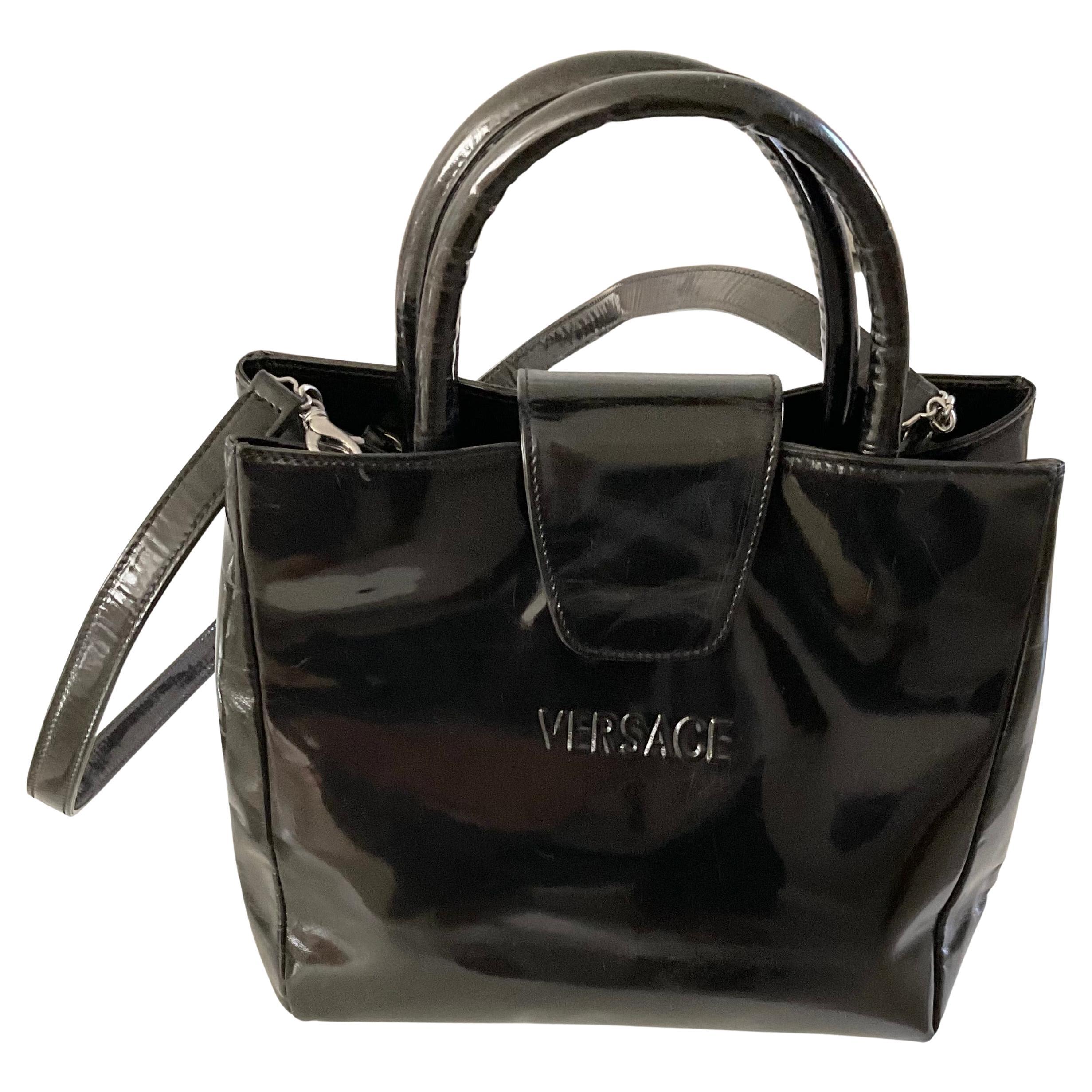 Gianni Versace Couture Vintage 1990s glossy leather Lacquer Black Bag