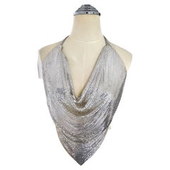 Whiting & Davis Vintage Silver-Tone Chainmail Halter Top 1990s Whiting & Davis Vintage Silver-Tone Chainmail Halter Top 1990s
