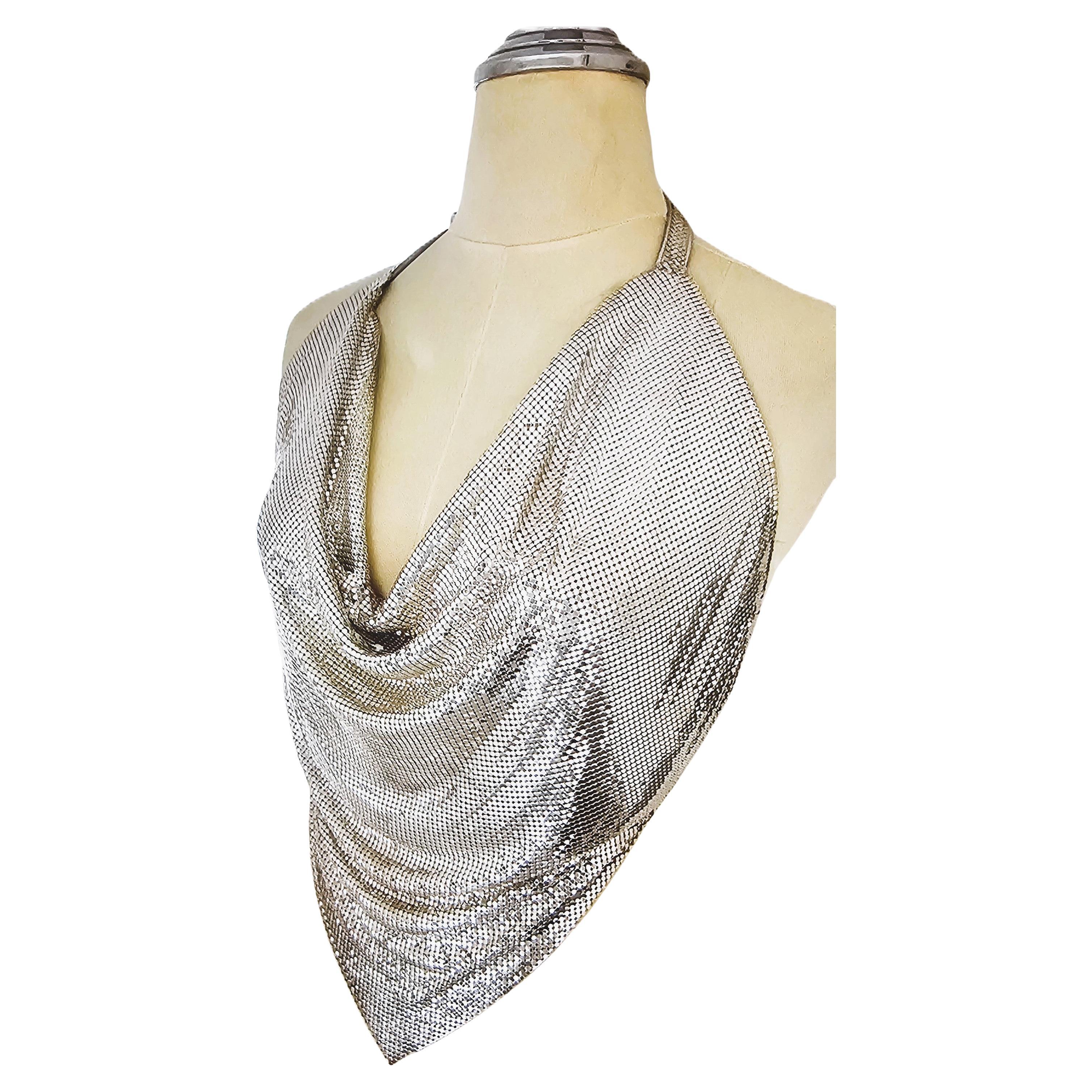 Whiting & Davis - Haut dos nu vintage en cotte de mailles argentée, années 1990 en vente 1