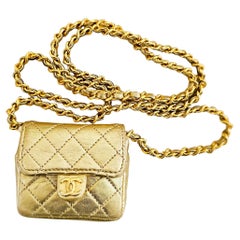 Chanel Gold Quilted Lambskin Leather Micro Mini Flap Bag 1981
