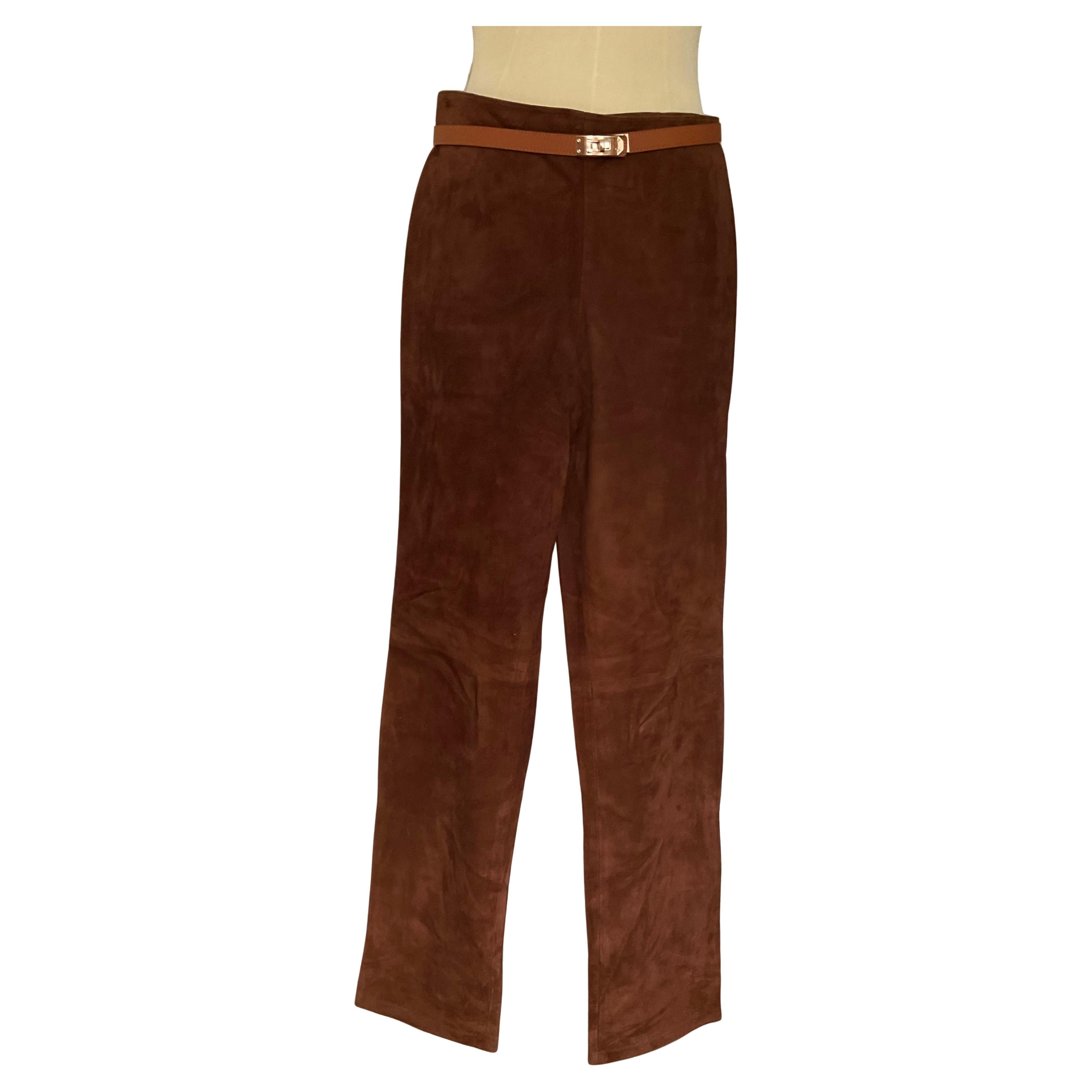 Pantalon droit en daim marron Gianni Versace Vintage 1980