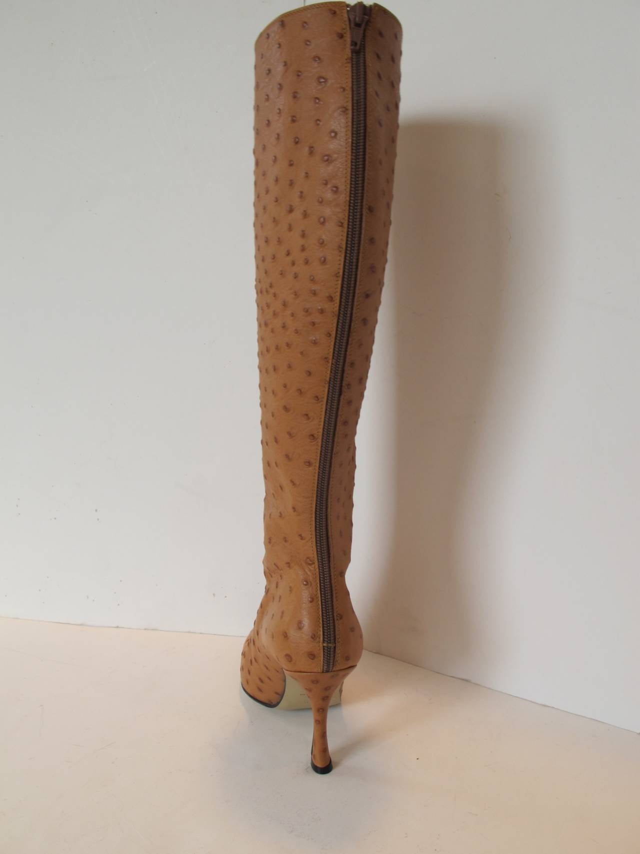 Women's New Walter Steiger Camel-Ostrich Knee High Boots For Sale