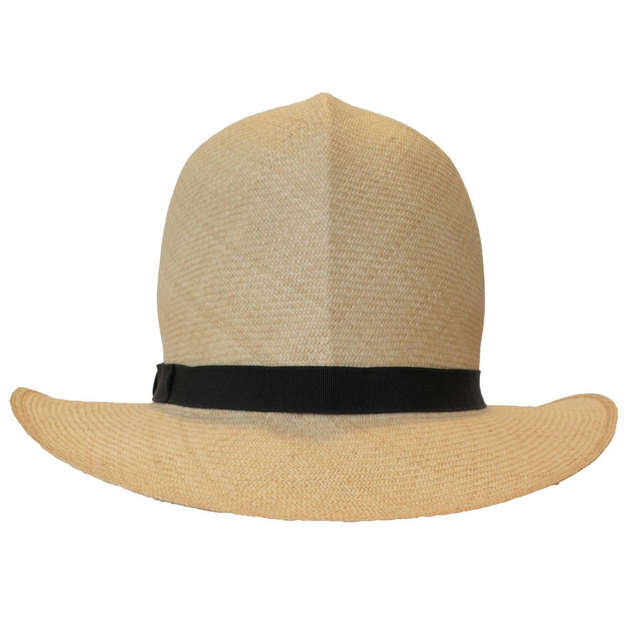 Classic Giorgio Armani Woven Panama "Helmet" Style Straw Hat