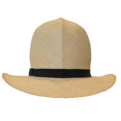 Vintage Classic Giorgio Armani Woven Panama "Helmet" Style Straw Hat