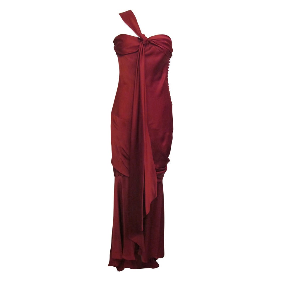 John Galliano 2007 Dramatic Red Evening Gown with Matching Shawl For Sale