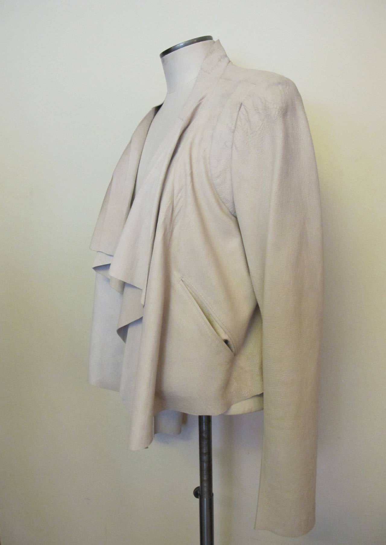 Gray Rick Owens Light Sand Sheep Leather Asymmetrical Jacket For Sale