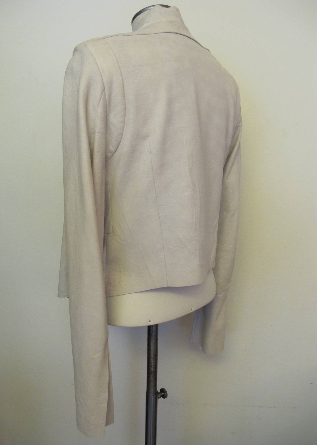 Rick Owens Light Sand Sheep Leather Asymmetrical Jacket In Excellent Condition For Sale In San Francisco, CA