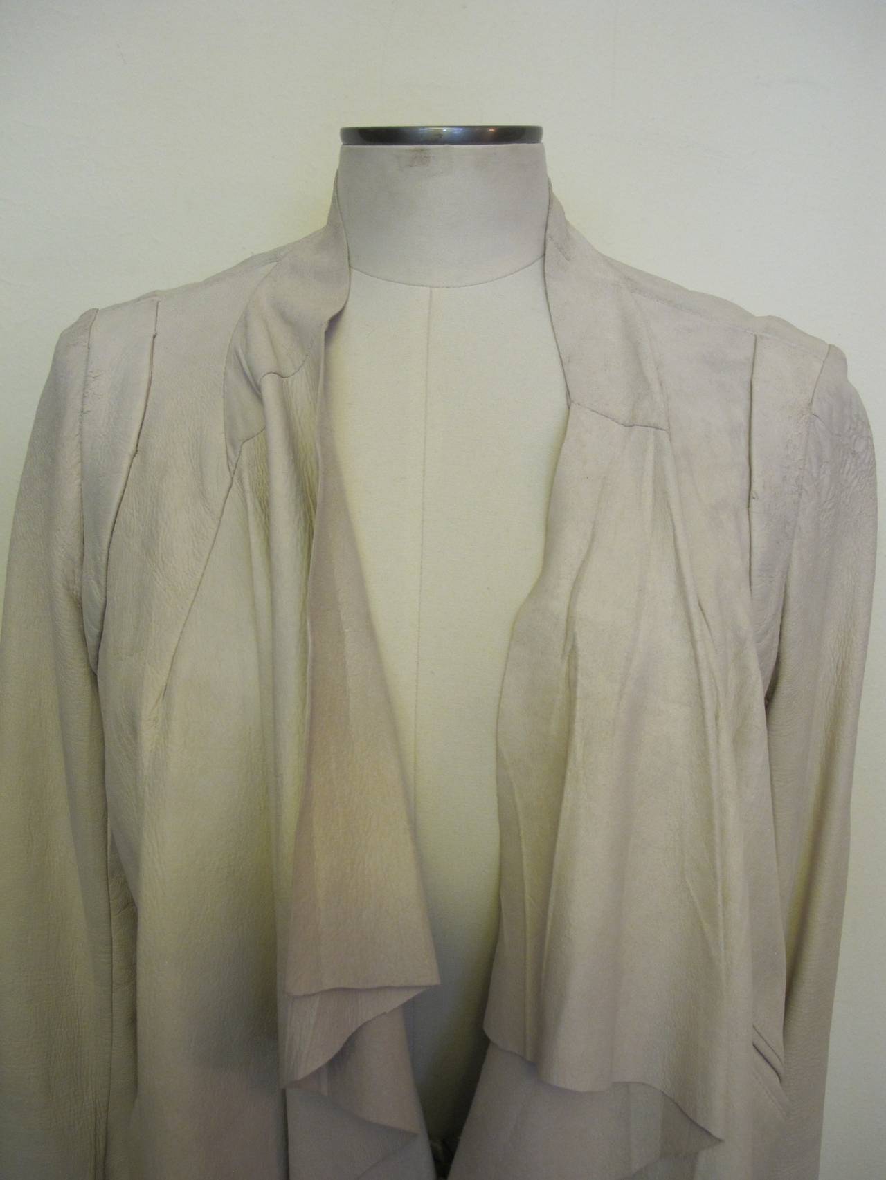 Rick Owens Light Sand Sheep Leather Asymmetrical Jacket For Sale 2