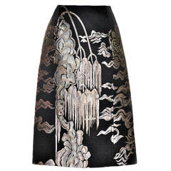 Tom Ford for YSL Rive Gauche Chinese Motif Woven Black & Pink Brocade Skirt