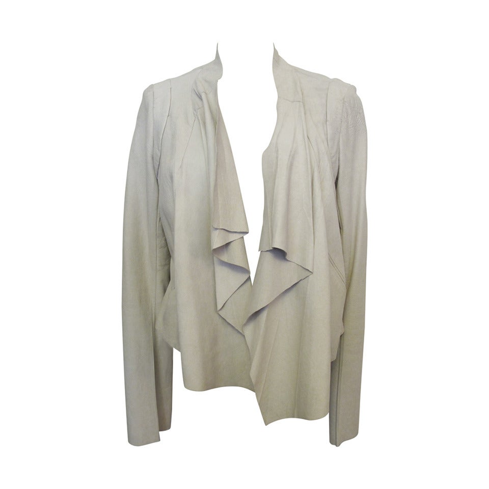 Rick Owens Light Sand Sheep Leather Asymmetrical Jacket For Sale