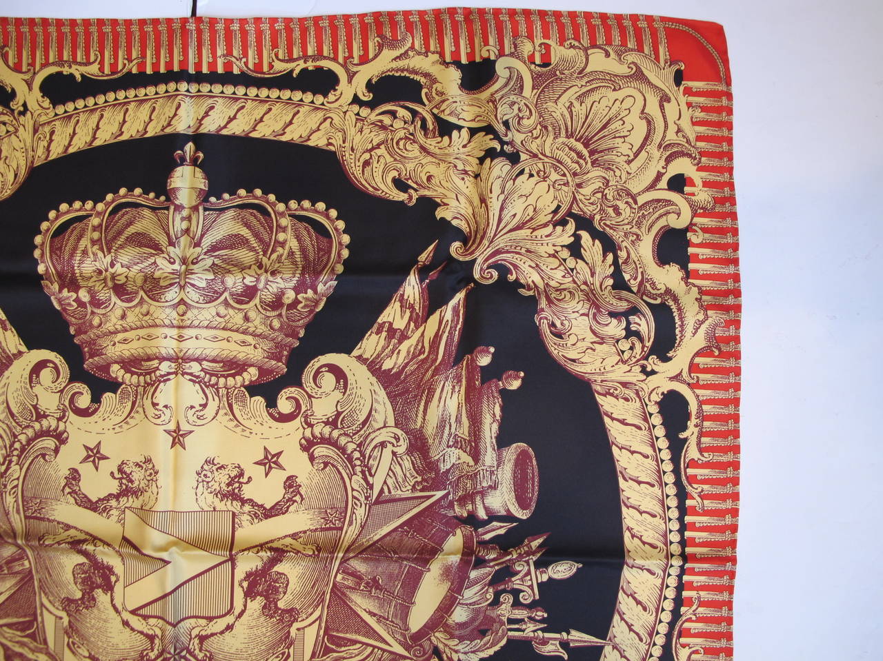 Gianfranco Ferre Majestic Crown Motif Silk Scarf In Excellent Condition For Sale In San Francisco, CA