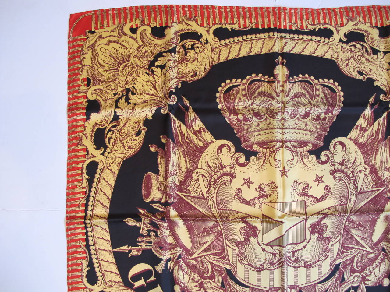 Women's Gianfranco Ferre Majestic Crown Motif Silk Scarf For Sale