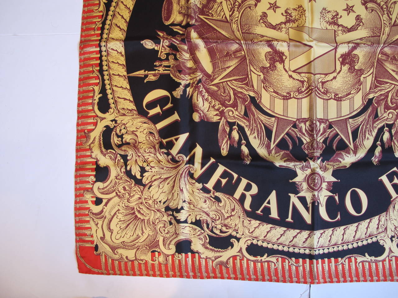 Gianfranco Ferre Majestic Crown Motif Silk Scarf For Sale 1