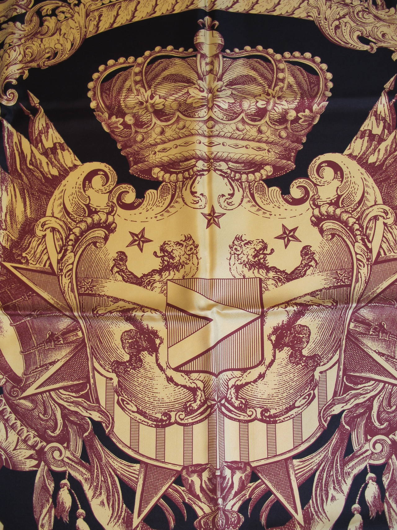 Gianfranco Ferre Majestic Crown Motif Silk Scarf For Sale 2