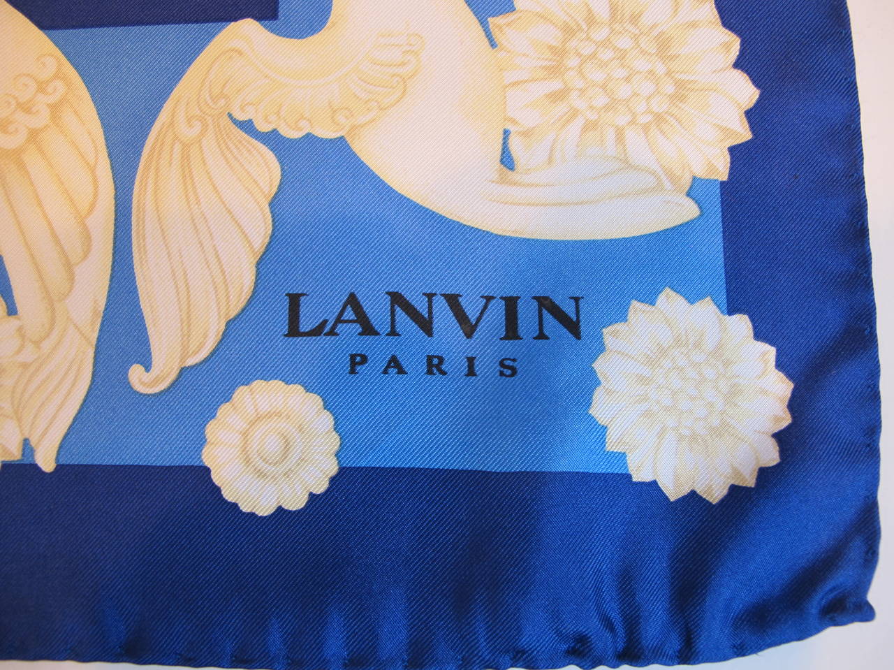 Vintage Lanvin Paris Silk Twill Scarf with Bird Motif For Sale 3