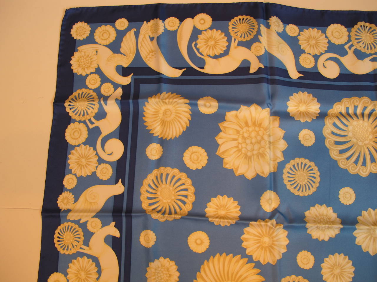 Vintage Lanvin Paris Silk Twill Scarf with Bird Motif In New Condition For Sale In San Francisco, CA