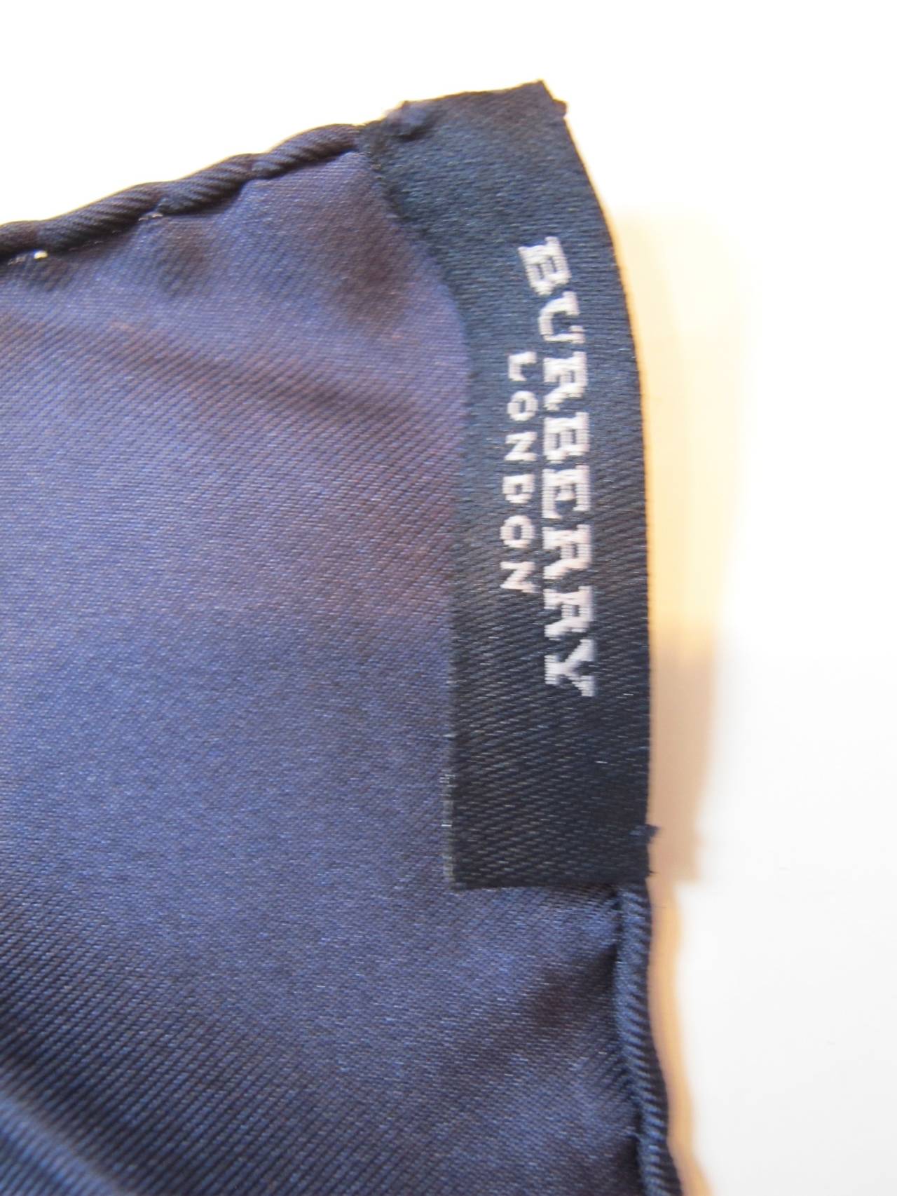 New Burberry Navy Blue and White Silk Scarf For Sale 4