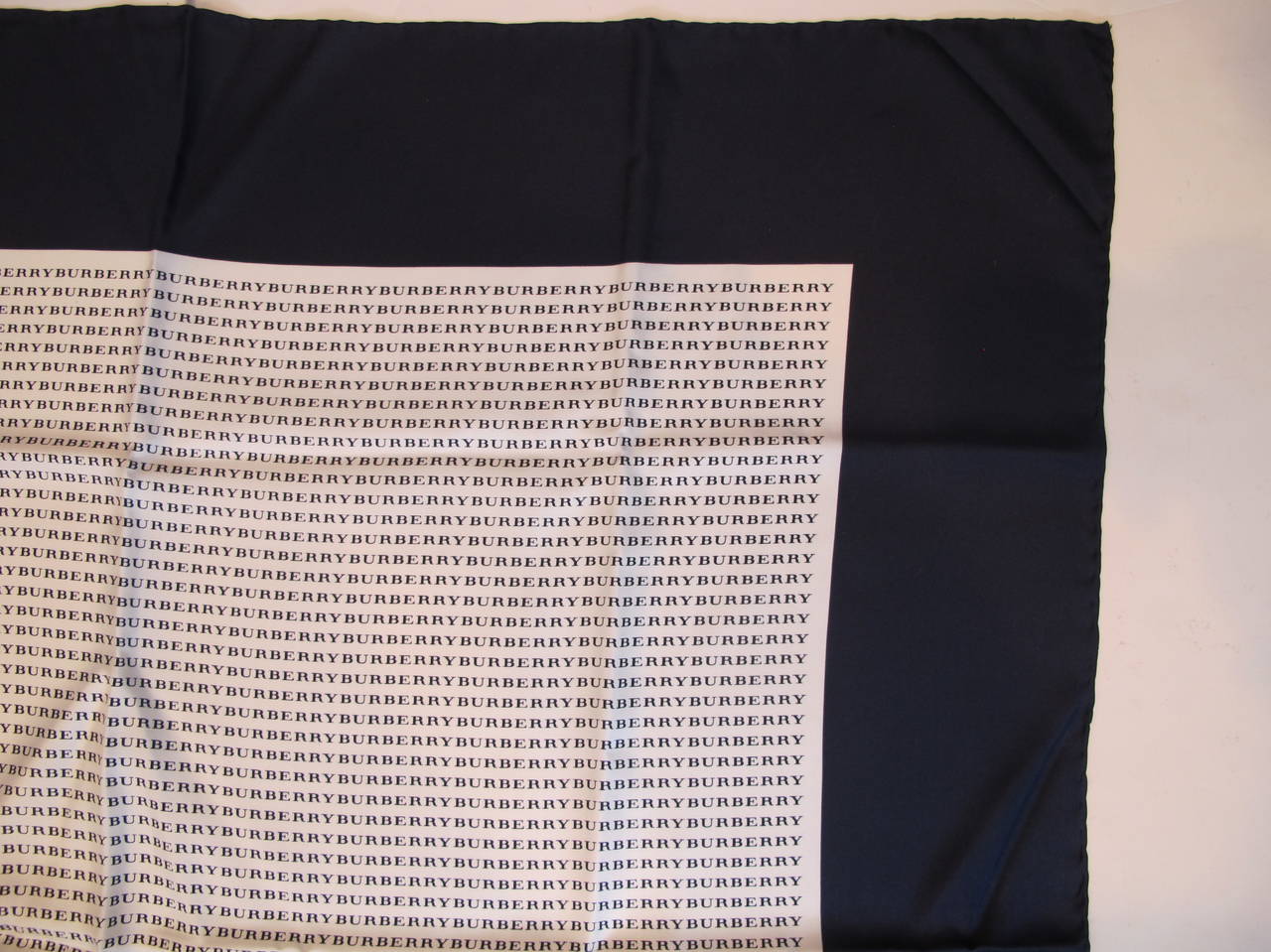 Black New Burberry Navy Blue and White Silk Scarf For Sale